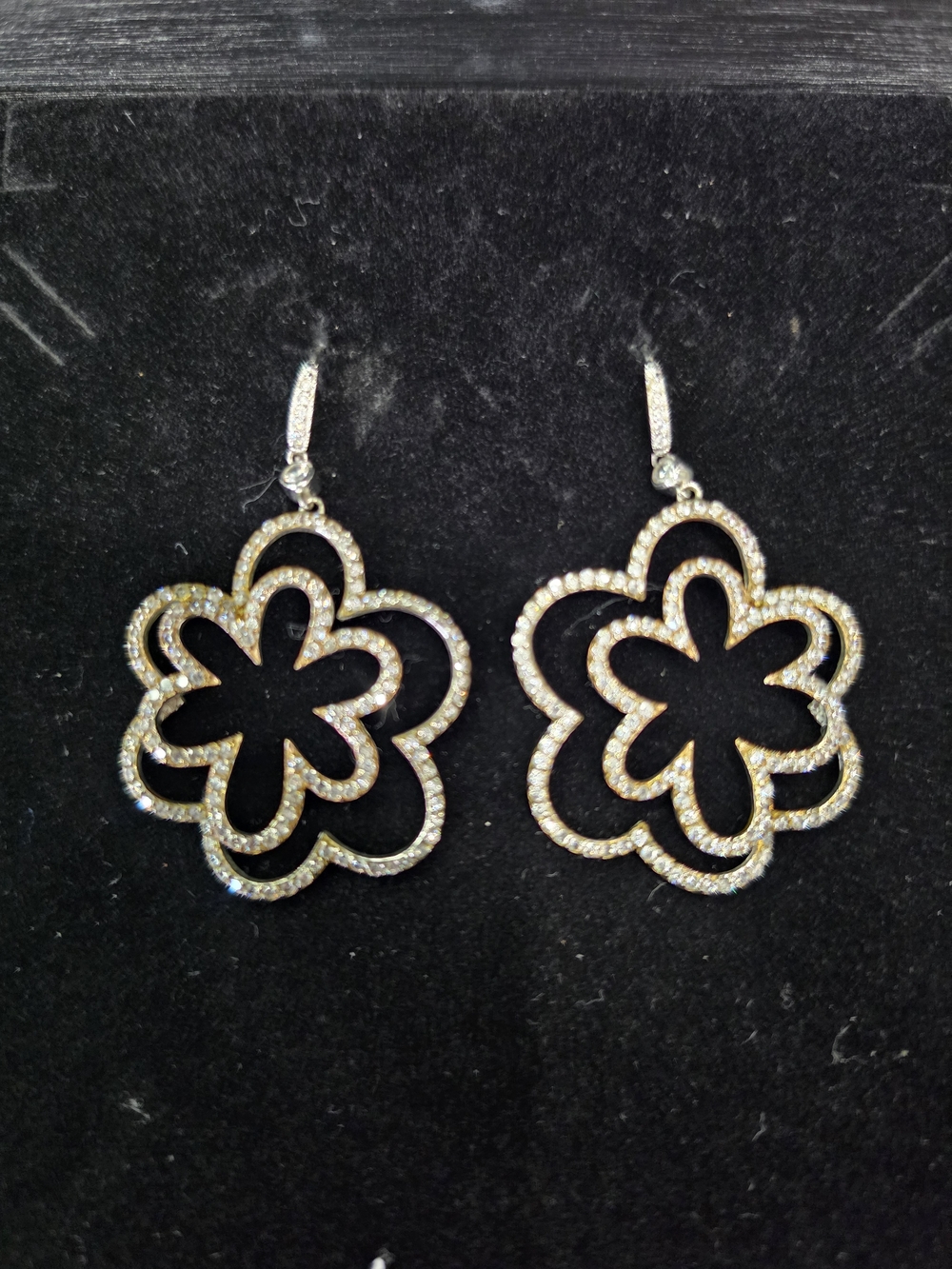 Sparkling Floral Drop Earrings in Silve with Pavé Stones